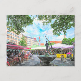 Postal Pintura al acuarela de Viktualienmarkt de Múnich.