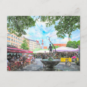Postal Pintura al acuarela de Viktualienmarkt de Múnich.