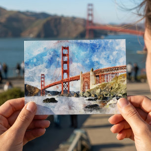 Postal Pintura al acuarela del puente Golden Gate en San 