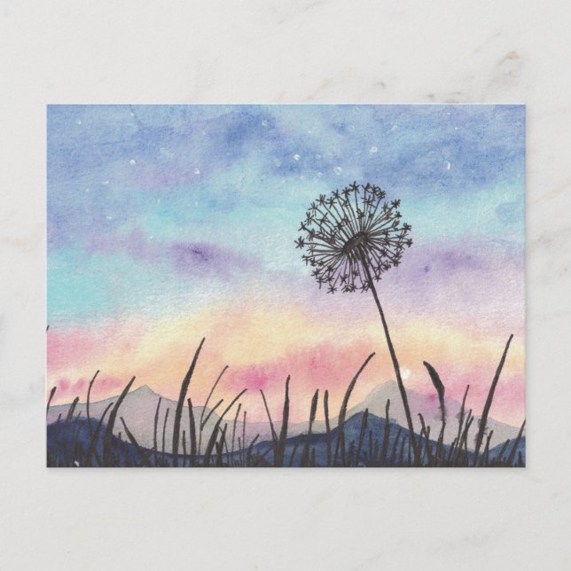 Postal Pintura al acuarela Diente de león (Anverso)