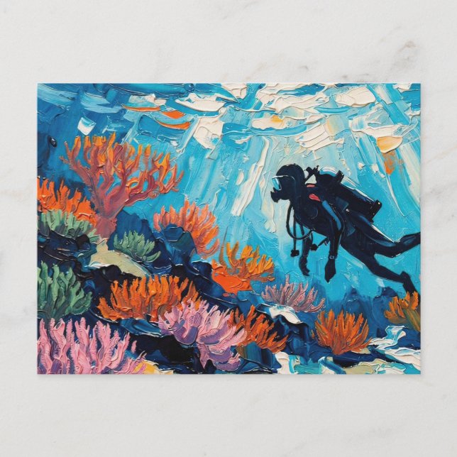 Postal pintura al óleo Arte de buceo (#2) (Anverso)