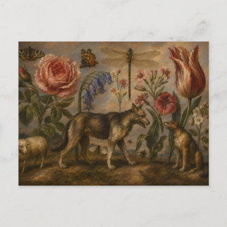 Postal Pintura al óleo botánica y fauna del bosque