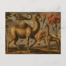 Postal Pintura al óleo de animales botánicos de fantasía 