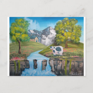 Postal Pintura al óleo de arte popular de cascada de vaca