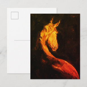 Postal Pintura al óleo de caballo dorado: animal expresiv
