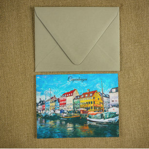 Postal Pintura al óleo de Copenhague del paseo marítimo d
