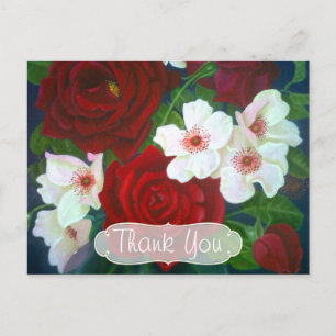 Postal Pintura al óleo de flor de rosa roja Gracias