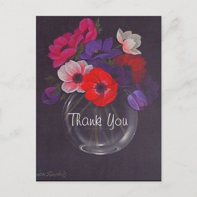 Postal Pintura al óleo de flores agradecimiento de boda (Anverso)