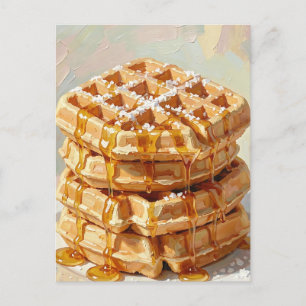 Postal Pintura al óleo de jarabe de waffles belgas dorado