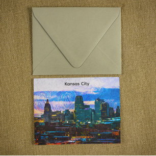 Postal pintura al óleo de Kansas City Panorama Vista a la