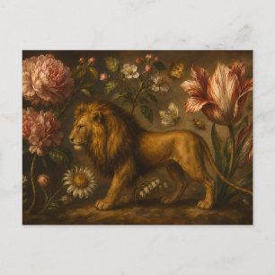 Postal Pintura al óleo de león y jardín botánico vintage
