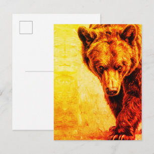 Postal Pintura al óleo de oso pardo Arte de vida silvestr