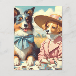 Postal pintura al óleo de perros de amor retro