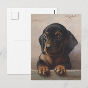 Postal Pintura al óleo de retrato de cachorro de perro vi