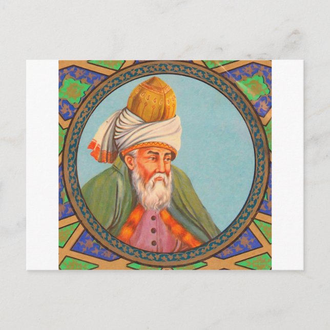 Postal pintura al óleo de retrato de rumi (Anverso)
