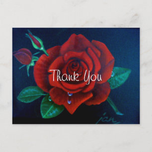 Postal Pintura al óleo de rosa roja Gracias