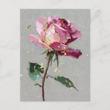Pintura al óleo de rosa rosa con hoja de oro impre