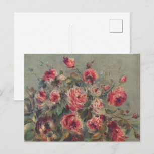 Postal Pintura al óleo de rosa rosa de jardín francés vin