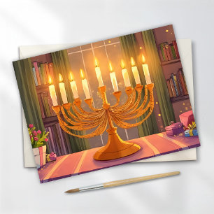 Postal Pintura al óleo de velas de la menorá de Hanukkah 