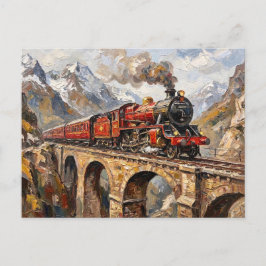 Postal Pintura al óleo de viaducto de montaña de locomoto