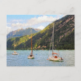 Postal Pintura al óleo del lago Achensee en Austria Tirol