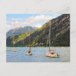 Postal Pintura al óleo del lago Achensee en Austria Tirol