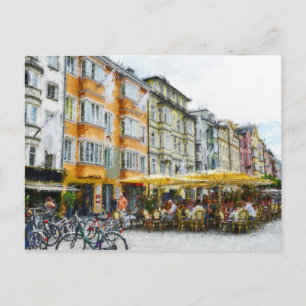 Postal Pintura al óleo del paisaje urbano de la ciudad de