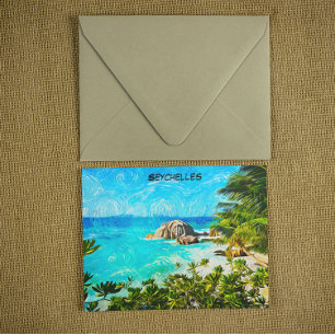 Postal Pintura al óleo tropical de Seychelles – Isla vibr