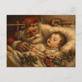 Postal Pintura al óleo vintage de Santa en la hora de aco