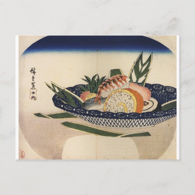 Postal Pintura antigua de un bol de sushi en los años 180 (Anverso)
