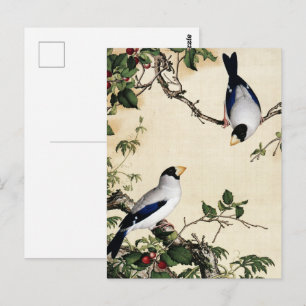 Postal Pintura artística de aves antiguas en rama de cere