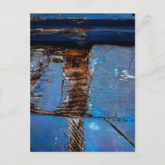Postal Pintura azul descamada en madera desgastada