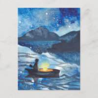 pintura azul noche estrellada gente en barca