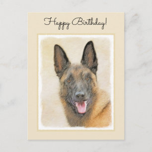 Postal Pintura belga malinois - Arte de perro original