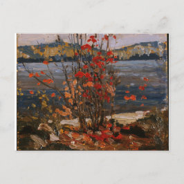 Postal Pintura canadiense-Lago y árbol rojo de Tom Thomso