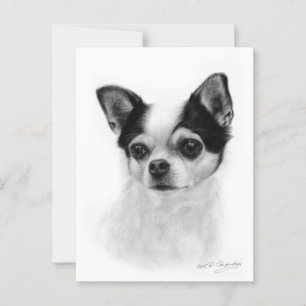 Postal Pintura Chihuahua ganadora de premio "Pensivo"