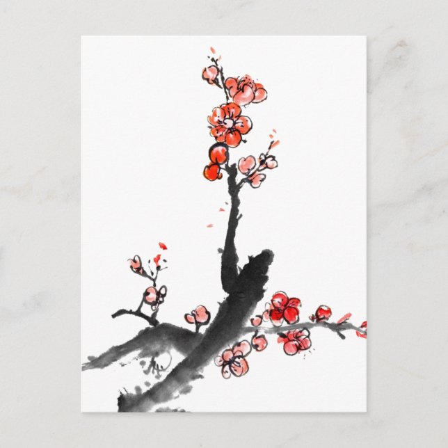 Postal Pintura china de flores, flor de ciruela (Anverso)