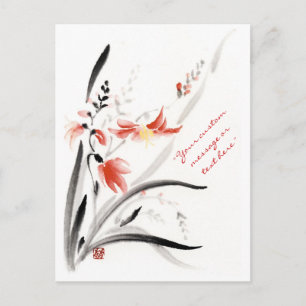 Postal Pintura clásica de flores de tinta china sumi-e