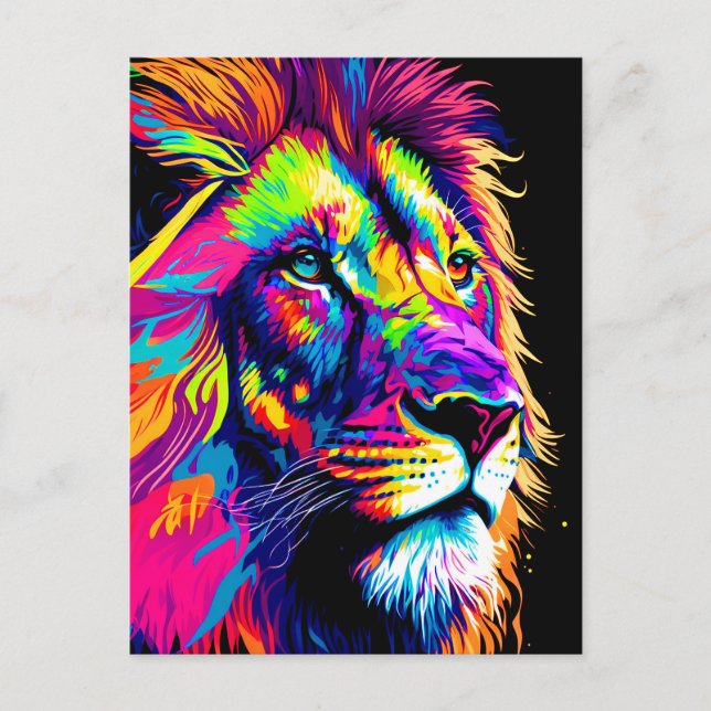 Postal Pintura colorida de león (Anverso)