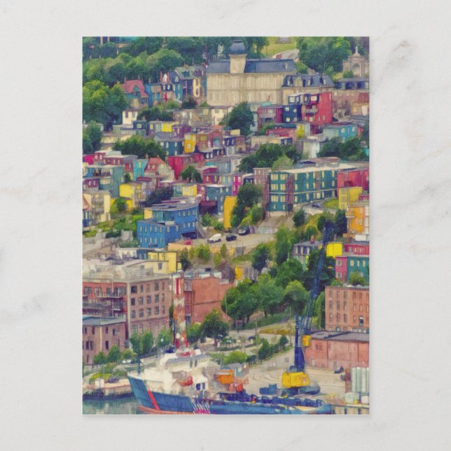 Postal Pintura colorida de St. John's Newfoundland Canada (Anverso)