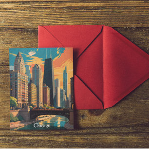 Postal Pintura Colorida del Horizonte de Chicago Illinois