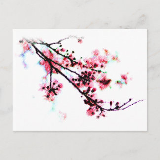 Postal Pintura con flores de cerezo