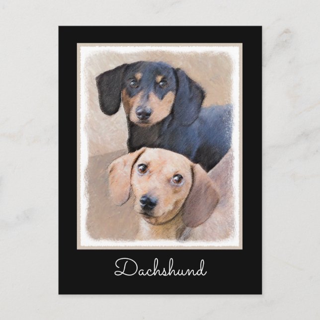 Postal Pintura Dachshund (suave) - Arte Perro Original (Anverso)