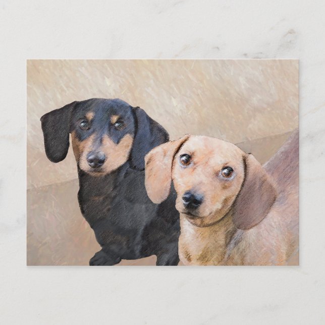 Postal Pintura Dachshund (suave) - Arte Perro Original (Anverso)