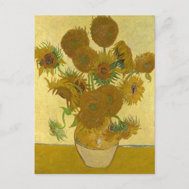 Postal Pintura de 15 girasoles de Vincent Van Gogh (Anverso)