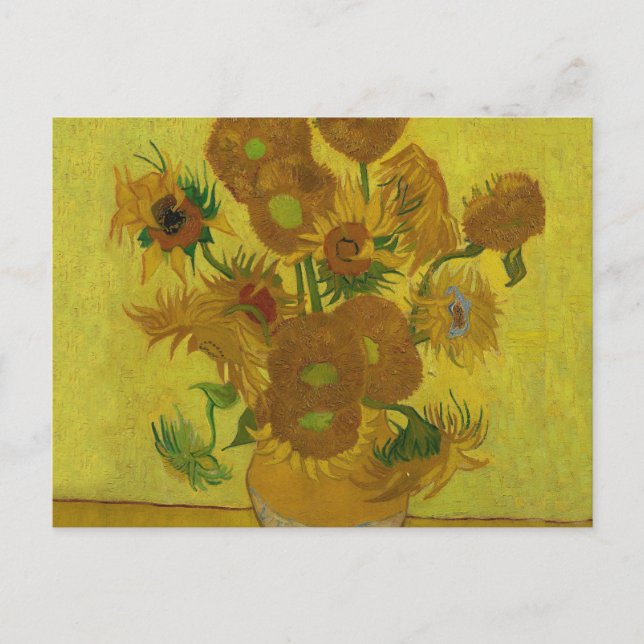 Postal Pintura de 15 girasoles de Vincent Van Gogh (Anverso)