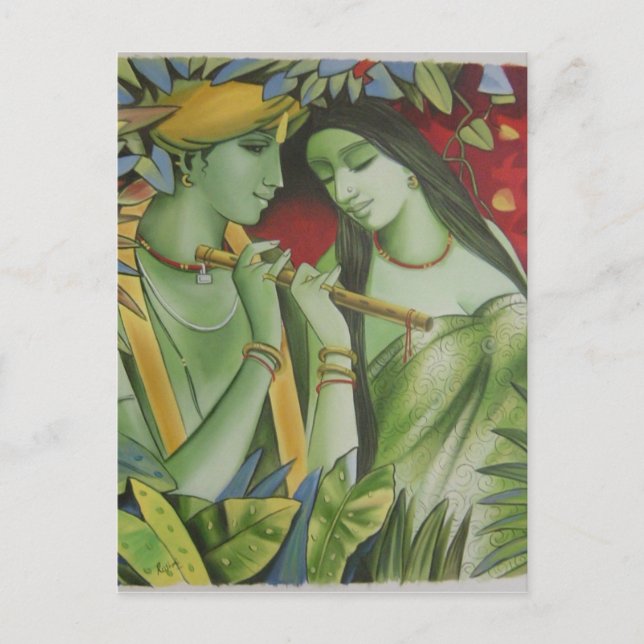 POSTAL PINTURA DE ACEITE DE RADHA KRISHNA (Anverso)