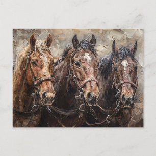 Postal Pintura de aceite de Trío de Caballos