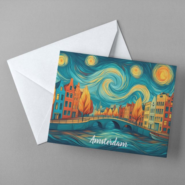 Postal Pintura de aceite del canal Holland de Amsterdam (Amsterdam Holland Canal Oil Painting Postcard)
