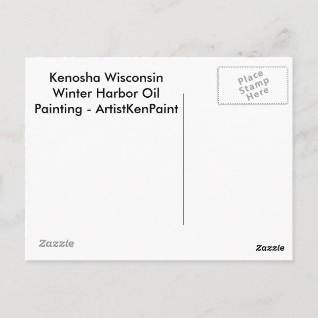 Postal Pintura de aceite del puerto invernal de Kenosha W (Reverso)